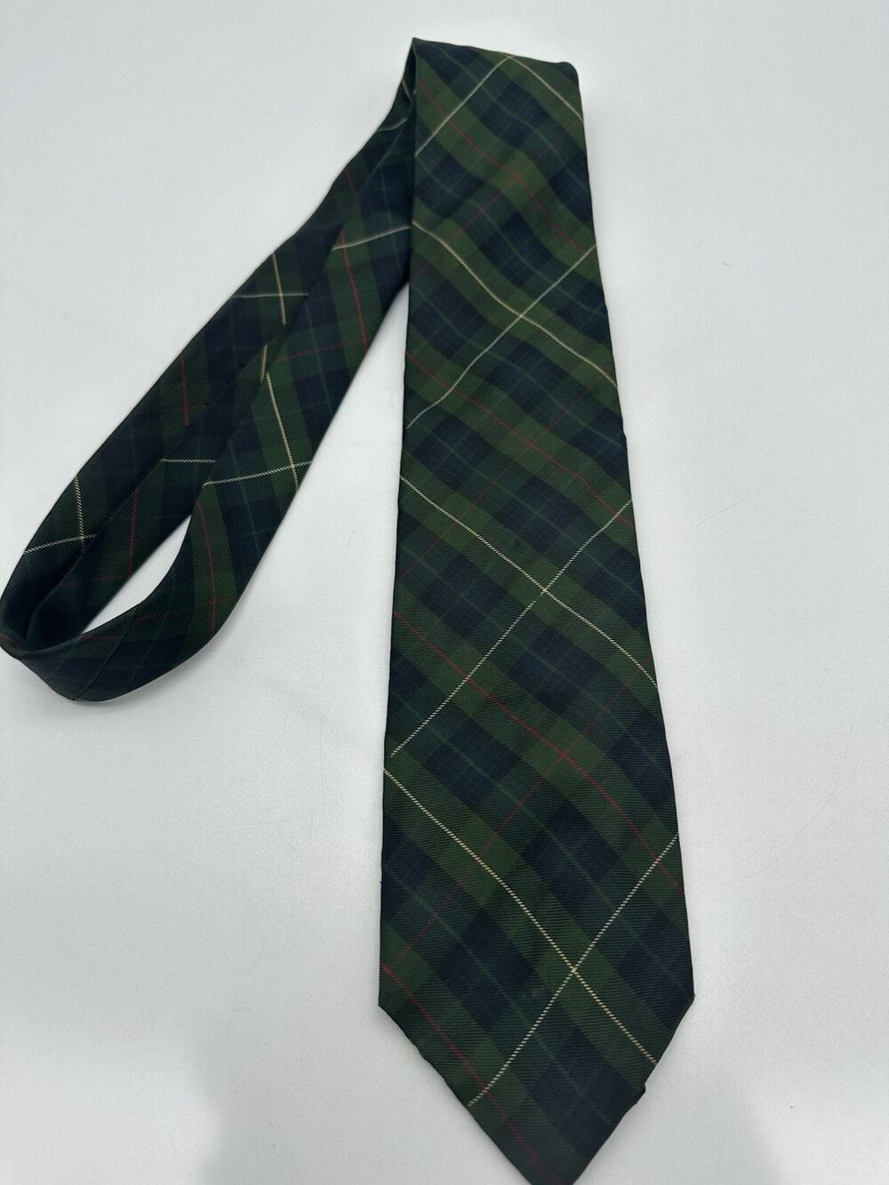 Vintage Polo Ralph Lauren Tie Green Tartan Plaid 100% Silk Handmade USA